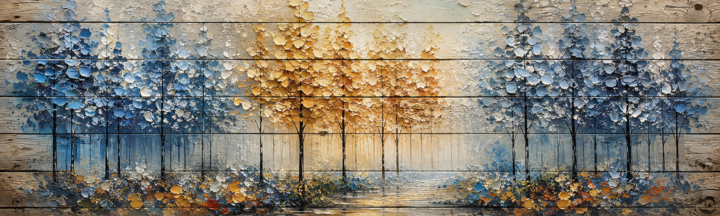 Blue &amp; Gold Forest 11.5 x 35 Inches